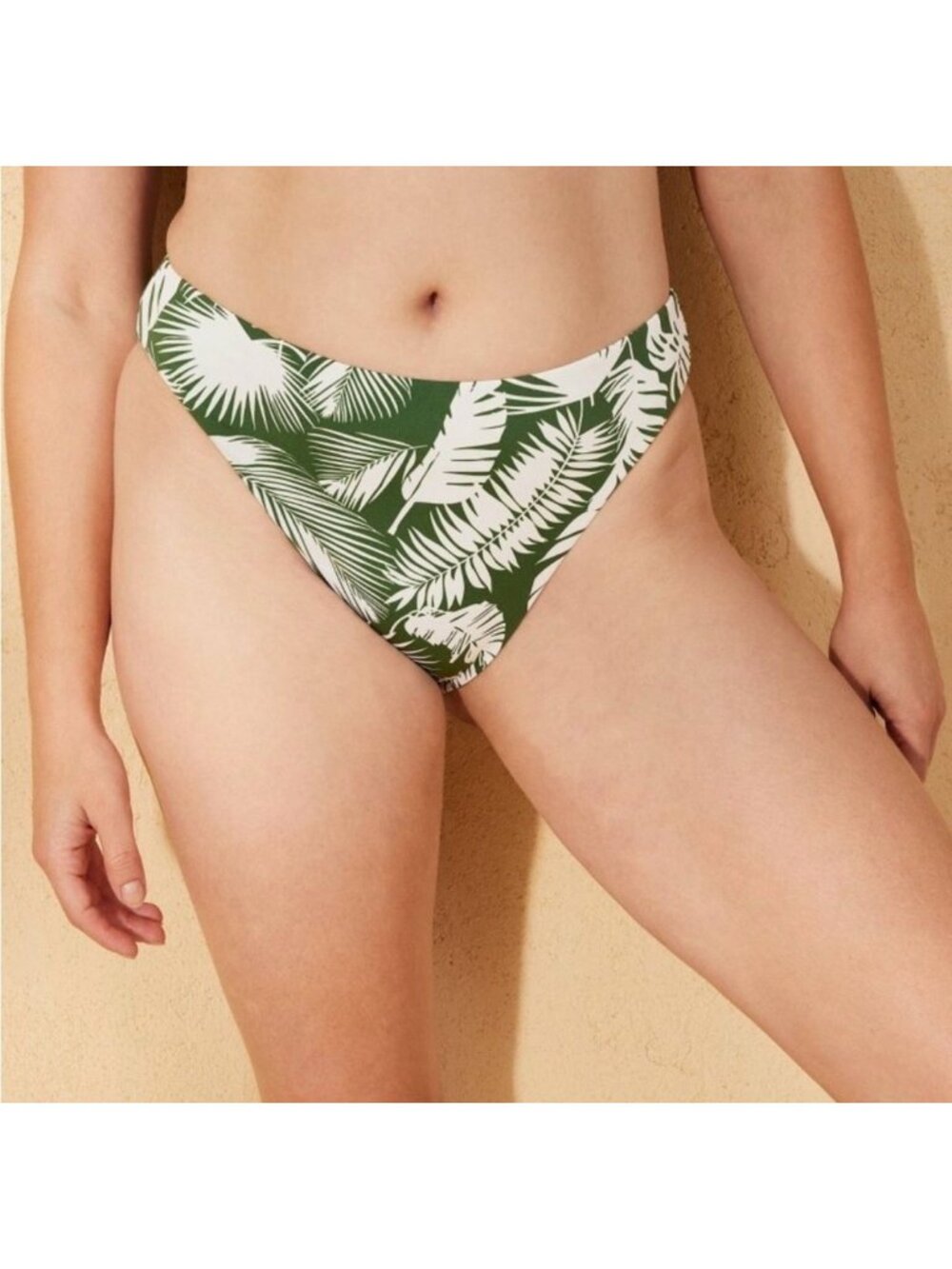 NWT Shade & Shore Reversible Mid Rise High Leg Green Palm Print Bikini Bottom M